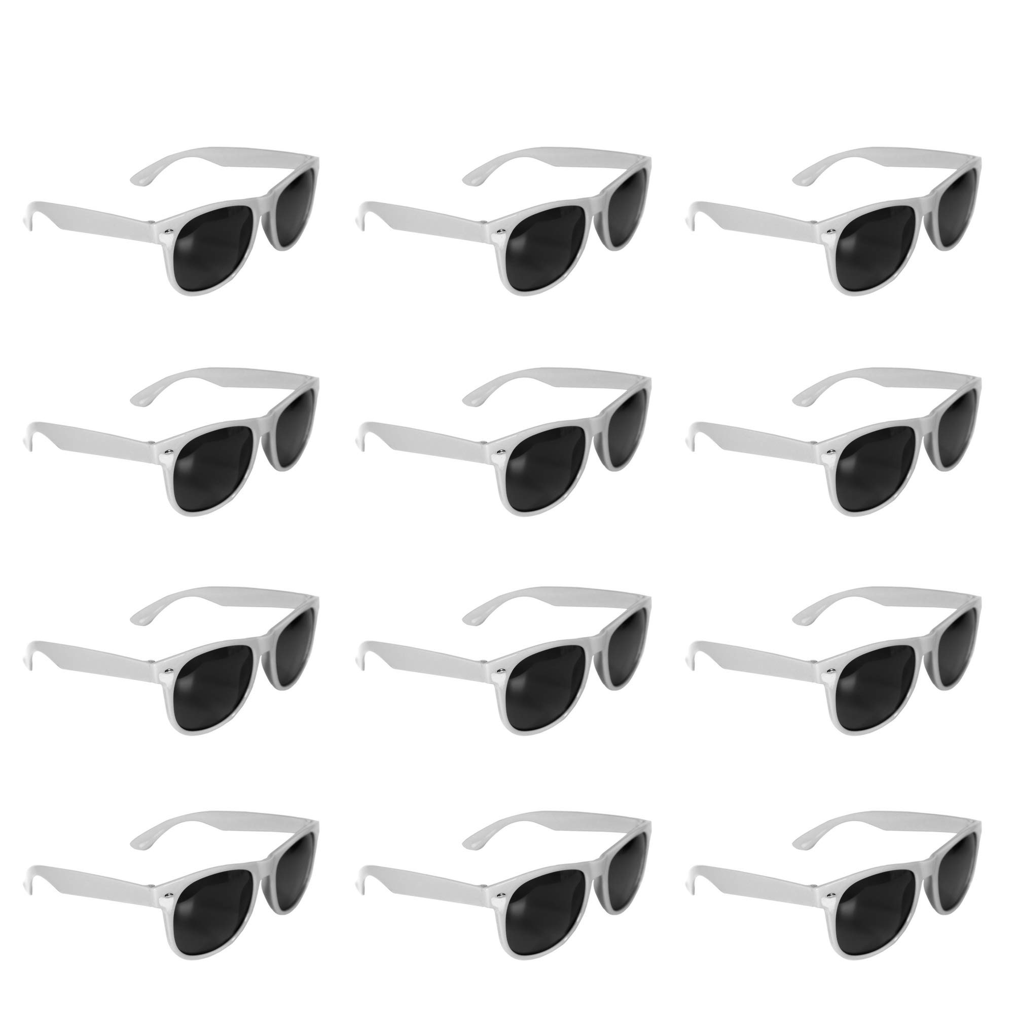 Windy City Novelties - 12 Pack - Retro White Sunglasses Bulk for Kids Adults | Party Favors 4th of July Party Supplies, Raves, EDM Concerts, Summer Beach Parties, Cosplay