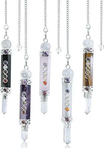 Péndulo de cristal de amatista y cuarzo rosa, turmalina negra y ojo de tigre para el equilibrio de chakras, reiki curación, metafísica espiritual,
