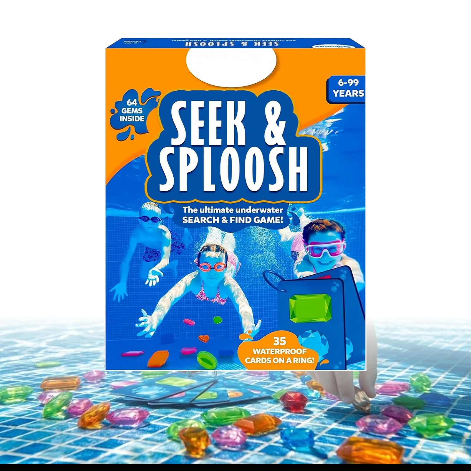 Sommer Wasserspielzeug, Pool Spielzeug für Kinder, Unterwasser Suchspiel mit 64 Edelsteinen & 35 Wasserdichten Karten, Tauchspielzeugfür Kinder, Poolspielzeug Set，3