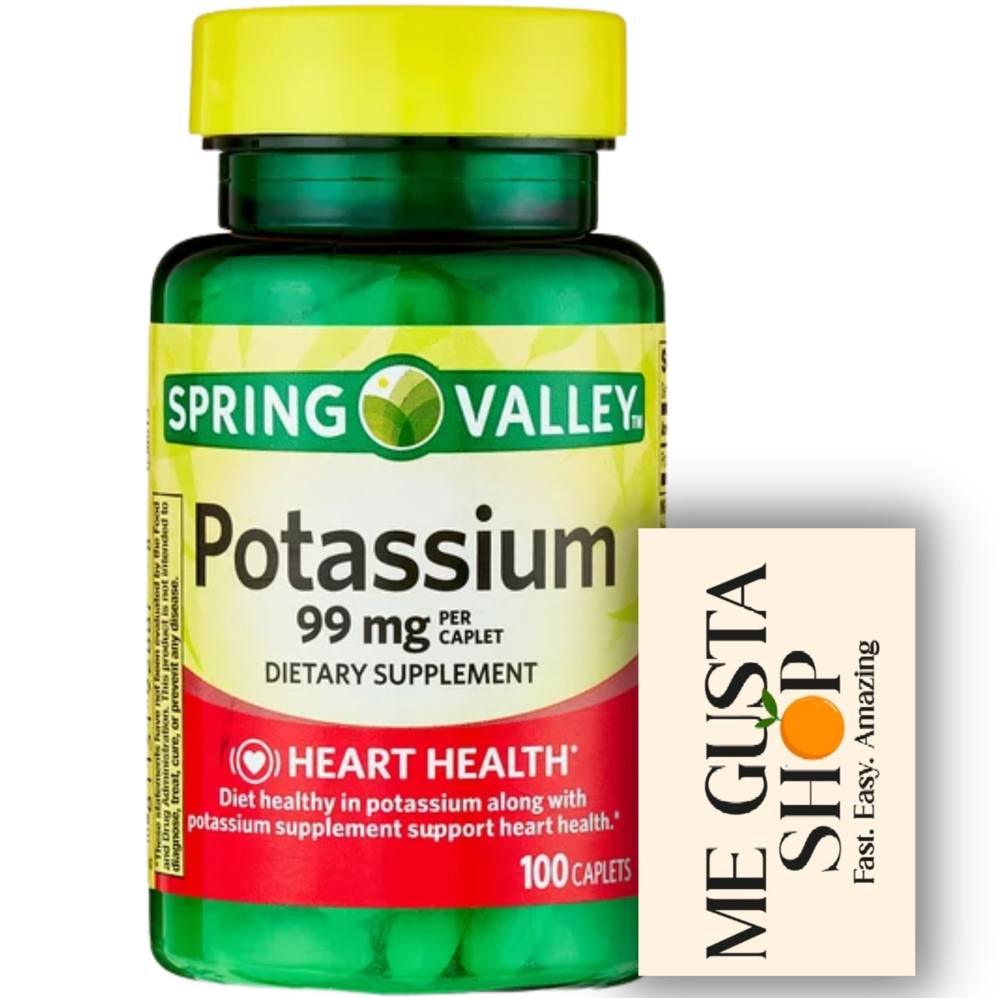 Spring Valley Potassium Caplets Dietary Supplement, 99 mg, 100 Count (Pack of 01) Total 100 + me Gusta Sticker