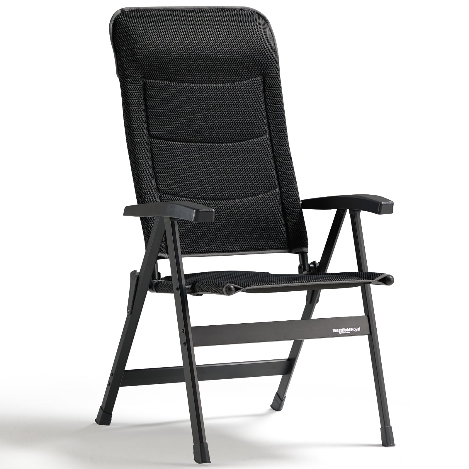 Westfield Outdoors Royal, Campingstuhl, 7-Fach Verstellbare Rückenlehne mit 3D Mesh, Kopfstütze, bis 150 kg Belastbar, Leichtmetall, Gartenstuhl für Camping, Garten, Wohnwagen, Anthrazitgrau