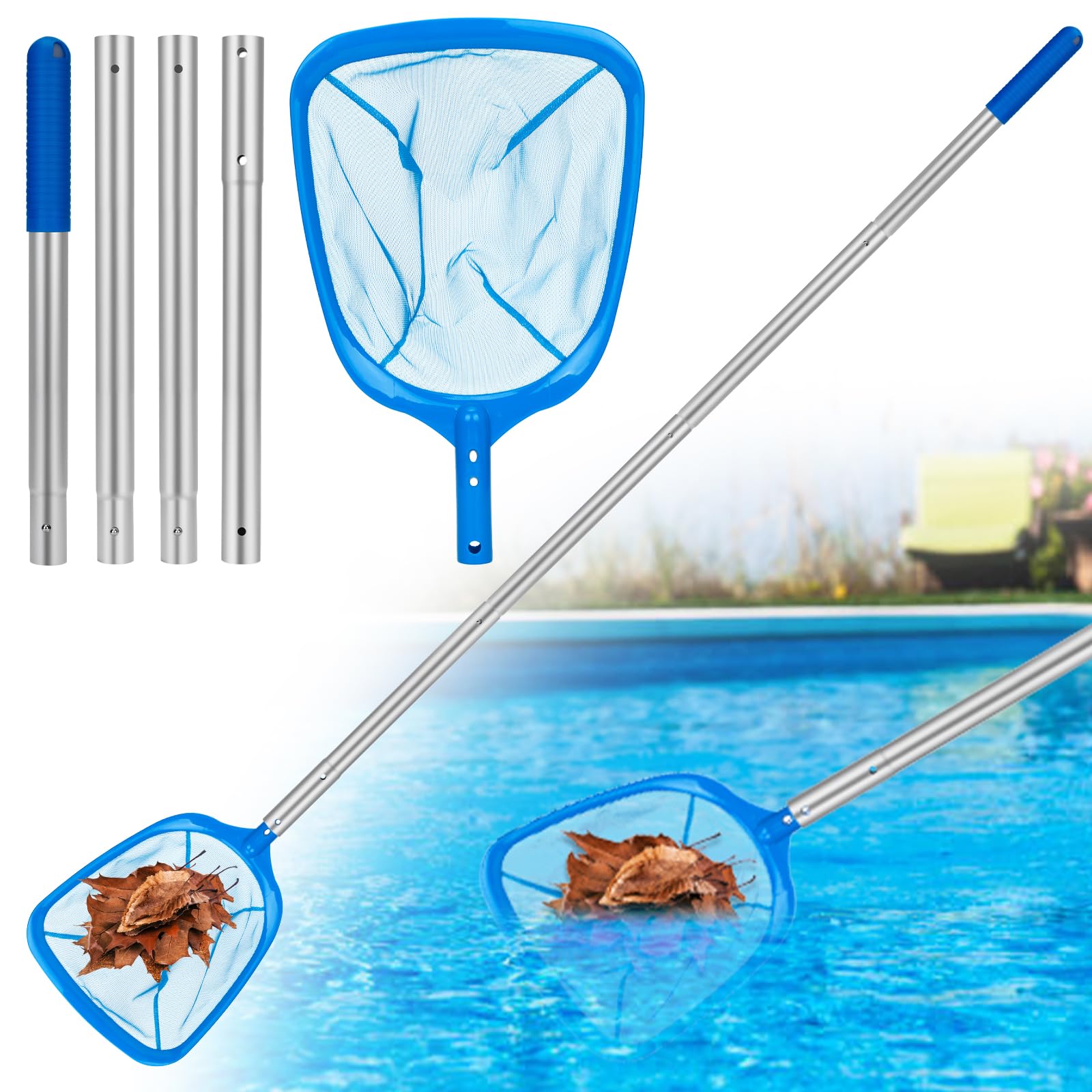 Recogehojas para Piscinas,175cm Red de Piscina con Varilla Gruesa de Aluminio Extraíble,Red de Limpieza de Hojas para Piscinas Skimmer de Malla Fina,Recogehojas Piscina para Piscina,Estanques