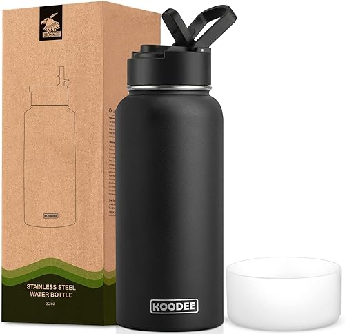 Miniatura 68 de koodee Botella de agua de 16 onzas de acero inoxidable de doble pared aislada al vacío, botella de agua de boca ancha con tapa de popote a prueba de