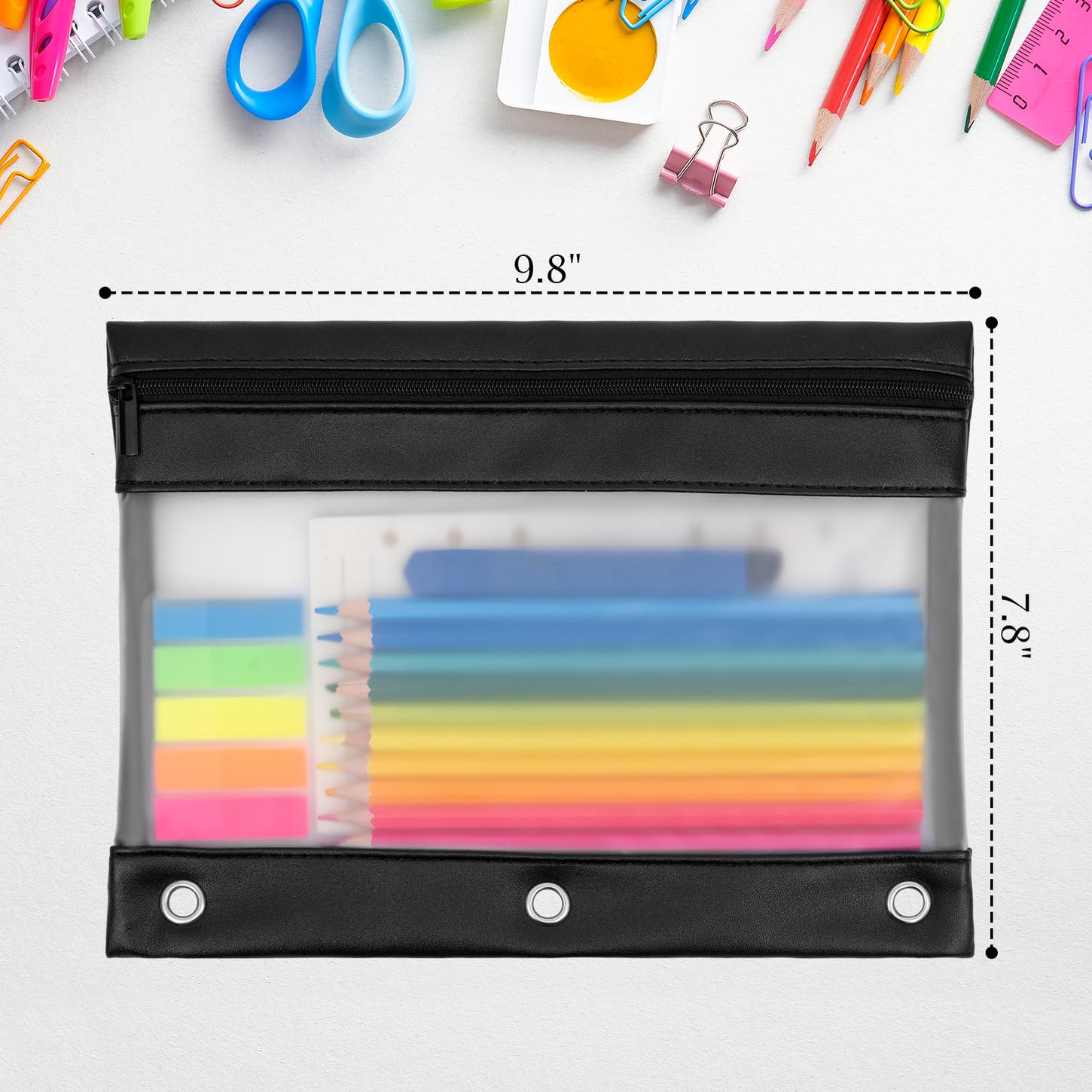 YoeeJob Estuche para lápices para carpeta de 3 anillas, paquete de 6 bolsas con cremallera, estuche de 3 anillos para carpeta, estuche de tres anillos adecuado para la escuela y la oficina (negro)