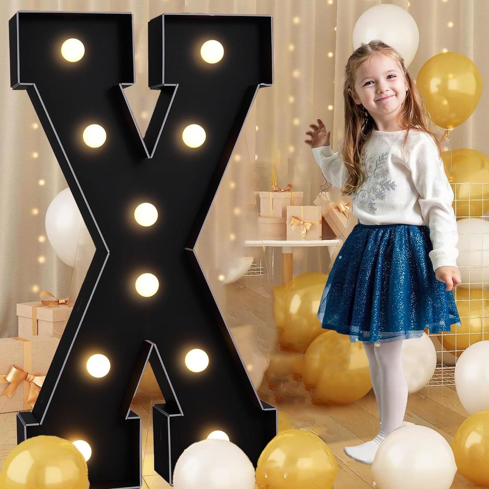 Tashace Marquee Numbers Light Up Letters Black Party Decoration for 1st 16th 18th 21st Birthday Anniversary Backdrop Cardboard Sign Mosaic Balloon Frame(Letter X,100cm/3FT)