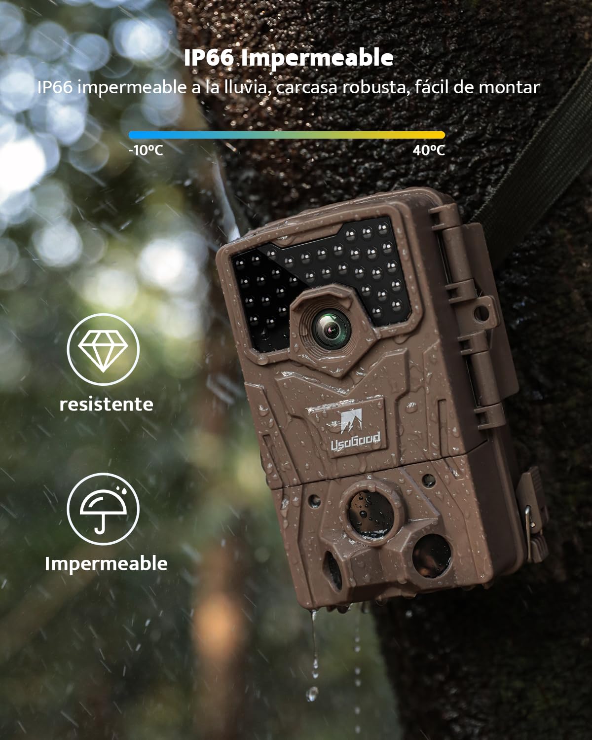 usogood Cámara Fototrampeo 4K 48MP, Cámara de Caza con Visión Nocturna Infrarroja, Trampa Fotográfica Impermeable IP66 con 8 Pilas y Tarjeta de Memoria 32GB para Monitoreo de Animales y Seguridad