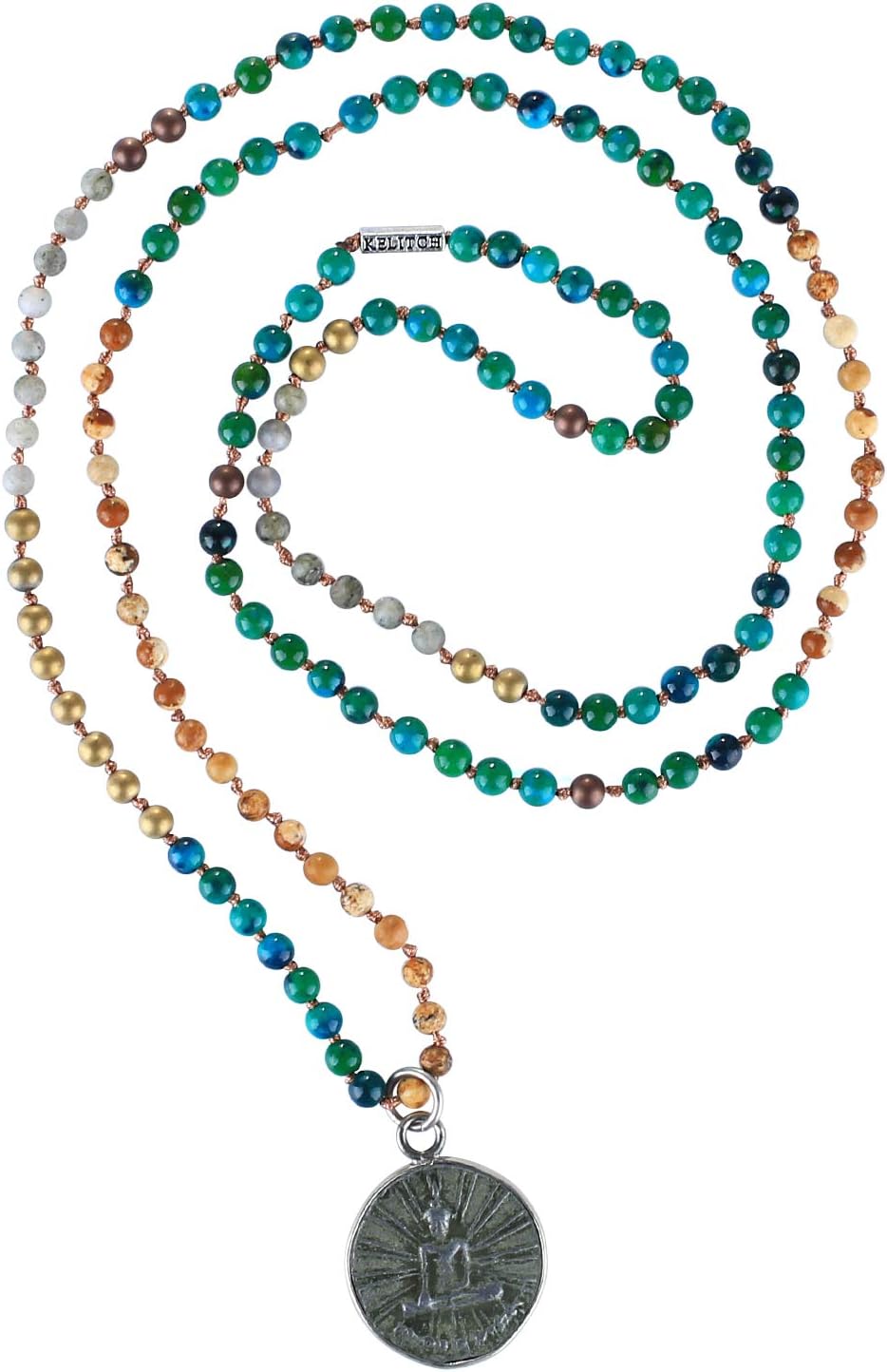 KELITCH Buddha Long Mala Beaded Necklaces Natural Gemstones Crystals Beads Pendant Prayer Meditation Necklaces New Handmade Fashion Jewelry