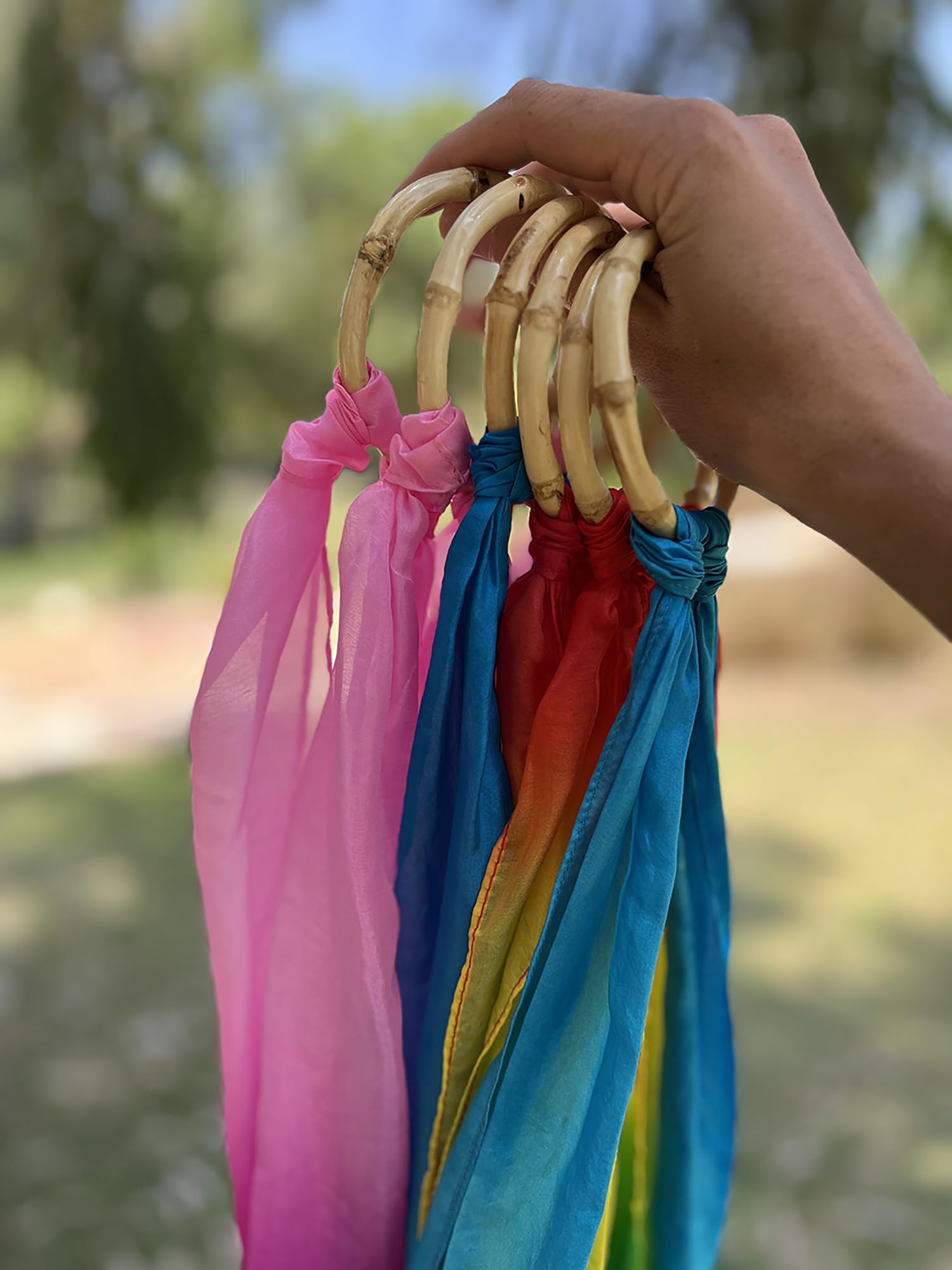 Winged Sirenny Corredores de Cometas de Seda (Juego de 2) – Cinta de Seda Fluida con Anillos de Bambú para Baile, Decoración o Artes de Movimiento (fuego)