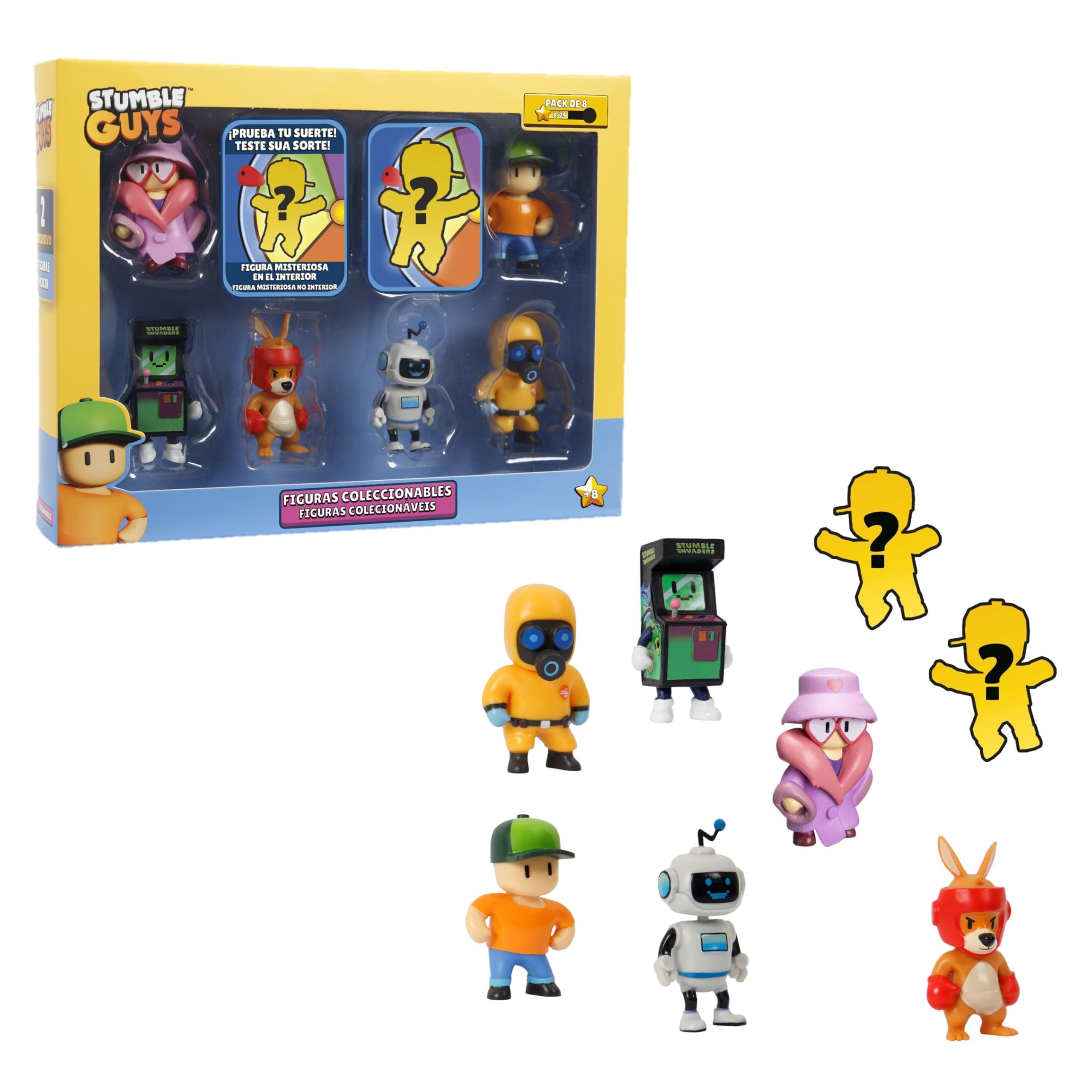 Bizak Stumble Guys 64112072-5 - Set di 8 figurine d'azione Boxing Roo + Mr Stumble, personaggi da collezione, licenza ufficiale per videogiochi di demolizione, fan per adulti e ragazzi e ragazze