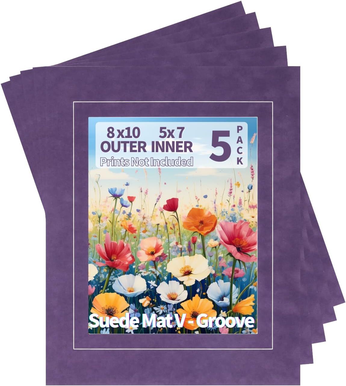 MLCQAFS 8x10 Black Suede Mat 5-Pack for 5x7 Photos, Certificates, or Artwork, V-Groove, Acid-Free, Multiple Colors, Includes Protective Clear Bags (Black Suede)