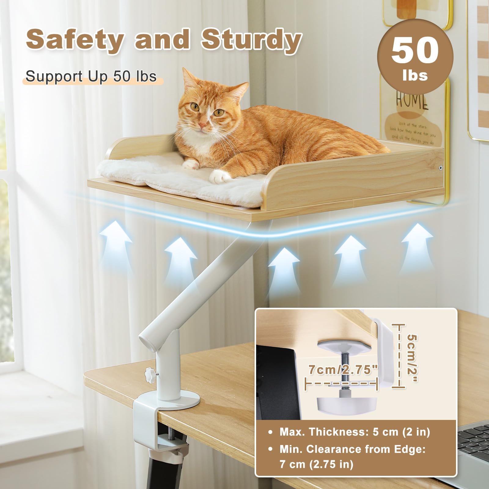 PAWZ Road Cama para gatos para escritorio, cama de madera para gatos, cesta para gatos, cesta para gatos giratoria 360° y altura ajustable, hamaca para gatos, para rascar, cama para gatos, soporta