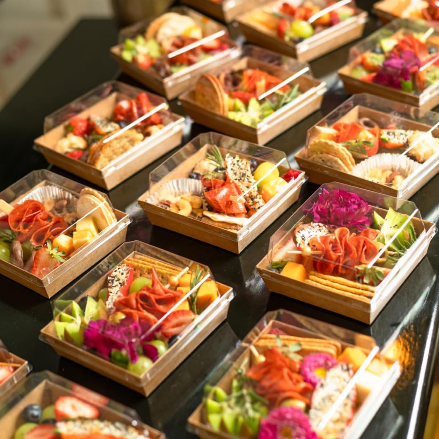 50 Pack 4" Charcuterie Boxes With Clear Lids - Mini Kraft Dessert Boxes For Cakes, Strawberries & Snacks, Brown - View #2