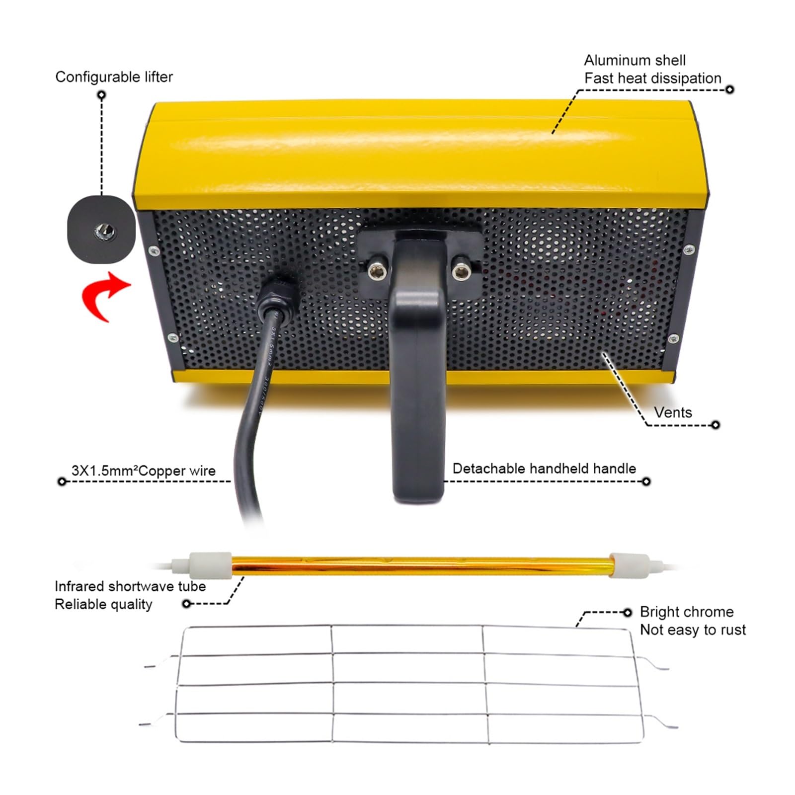 Lampa Utwardzająca, Lampa Do Utwardzania Lakieru Na Podczerwień O Mocy 2000 W Ręczna Krótkofalowa Grzewcza Naprawa Karoserii Suszarka