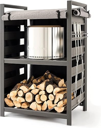 Solo Stove Estación de 4.4 pies con cubierta con revestimiento UV para leña de aluminio para hogueras, troncos de patio y accesorios de herramientas