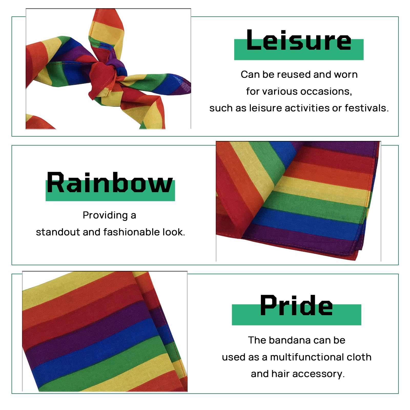 MAEXUS® Pride tęczowa bandana, 2 sztuki, ozdoba do włosów, tęczowa ozdoba do włosów, na imprezy LGBTQ+, na imprezy, jako dekoracja Pride, tęczowa chusta