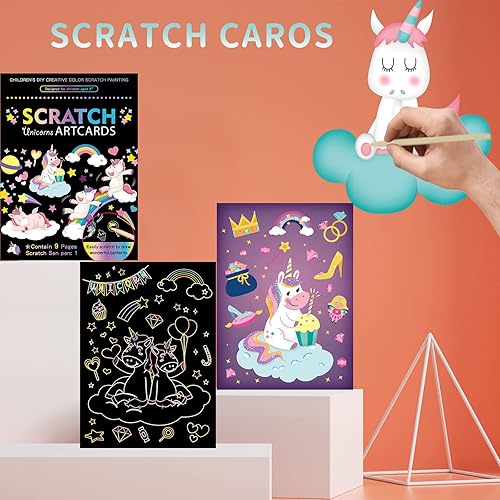 Miniatura 7 de OPUHOHR Juego de 3 juegos de arte mágico de papel para rascar, colorido libro de arte de dibujo mágico con 3 bolígrafos para rascar para cumpleaños,