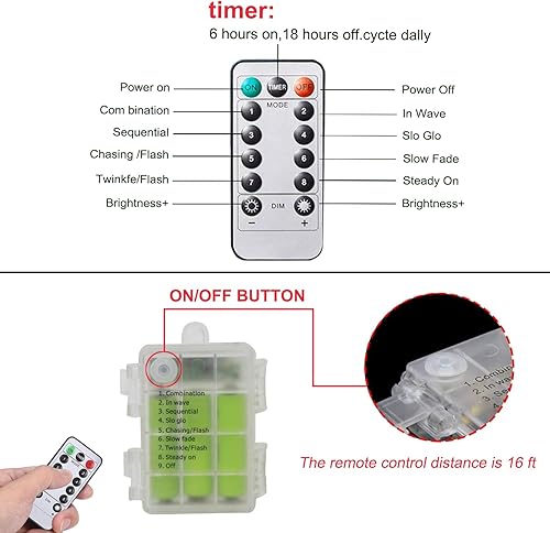 Miniatura 6 de Cuerda de luces LED, paquete de 2 luces de Navidad multicolor para exteriores con control remoto, 40 pies, 120 LED, 8 modos, tira impermeable,