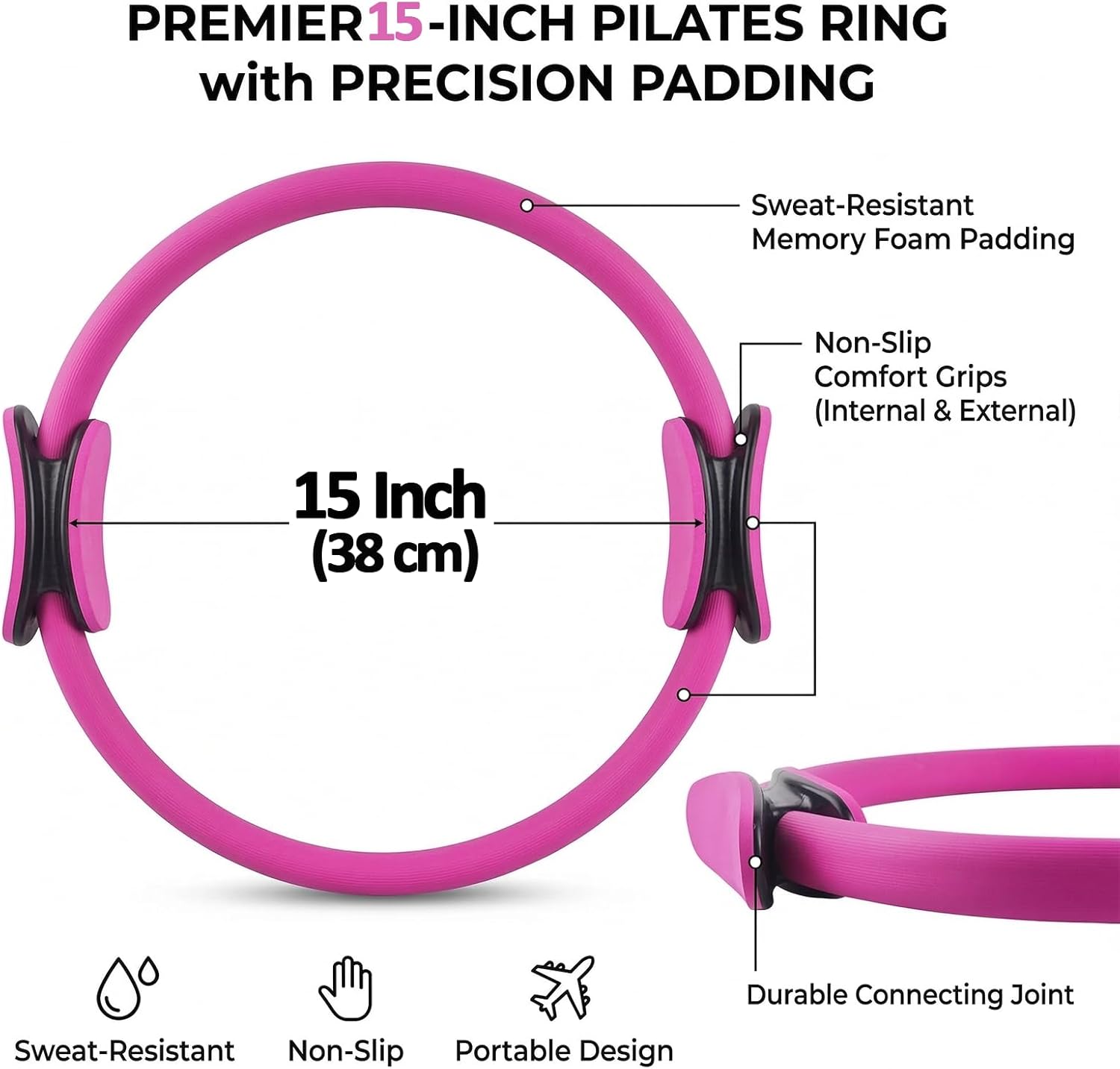 12 Pack Pilates Accessories for Women, 15 Inch Pilates Ring Magic Circle for Home Gym Essentials, Yoga & Pilates Equipment for Beginners Ab Trainer and Butt, Core, Leg Workout Equipment.