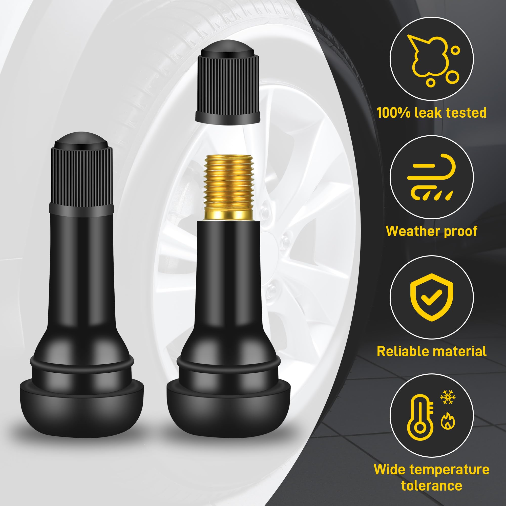 Zocipro 100Pcs TR414 Válvula de Goma para Neumáticos, Snap-in Tire Válvula del Neumático con Tapas de Polvo, Válvulas Rueda Universales para Llantas sin Cámara de Aire de Coches y Motos