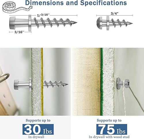 Miniatura 4 de Tornillos para colgar garras de oso - Ganchos para fotos de 30 libras y 75 libras - Tornillos para colgar 4 en 1 para anillos en D, dientes de