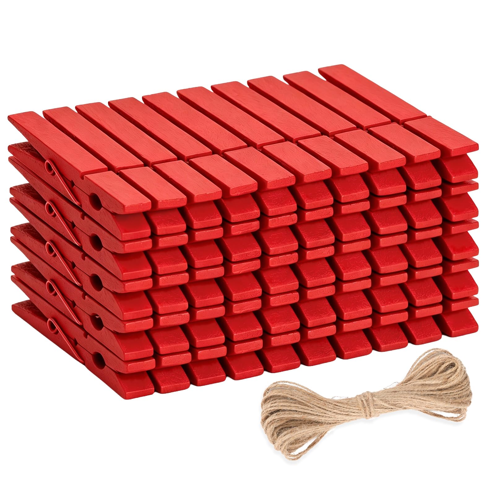 jijAcraft 7.2CM Red Wooden Pegs: 50PCS Clothes Pegs for Washing Line