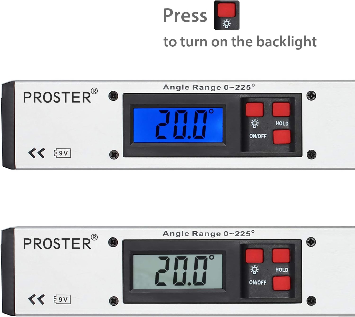 Uр Tо 40% оƒƒ Proster 0-225° Digital Angle Finder LCD Protractor Angle Gauges Spirit Level 400mm/16 inch Vertical Horizontal Dual Spirit Level for Carpenter Woodworking Home Decoration