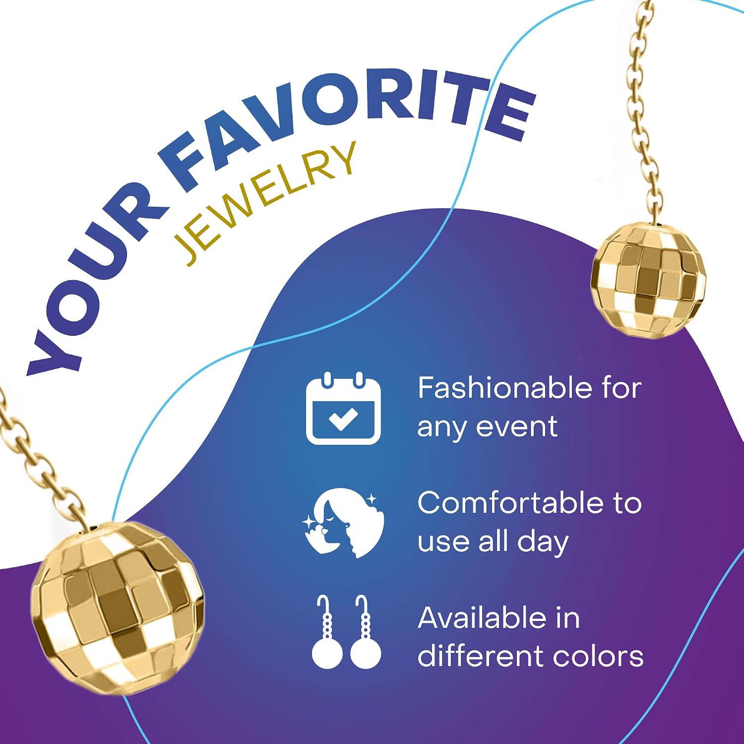 Disco Ball Earrings for Women - 70's Halloween Disco Outfits Costume Accessories For Men - Choice of Color
