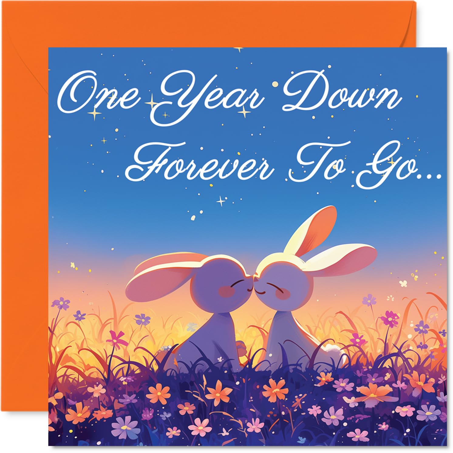 1st Anniversary Card - Rabbits in Love One Year Down - Congratulations Cards for 1st Anniversary, 145mm Congratulations Greeting Card