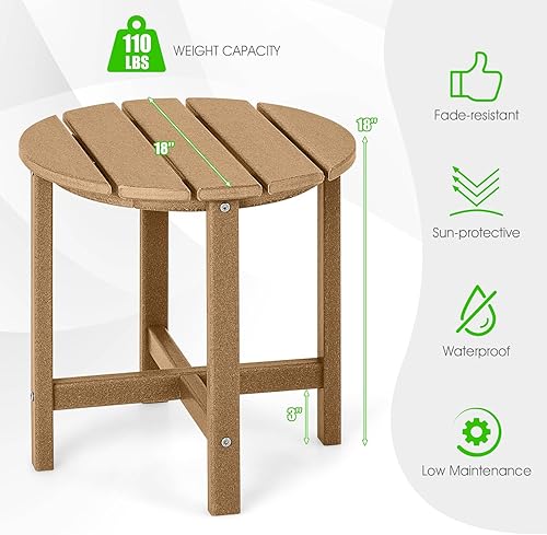 Miniatura 3 de Tangkula Mesa auxiliar redonda para exteriores, mesa Adirondack de polietileno de alta densidad resistente a la intemperie, mesas auxiliares para