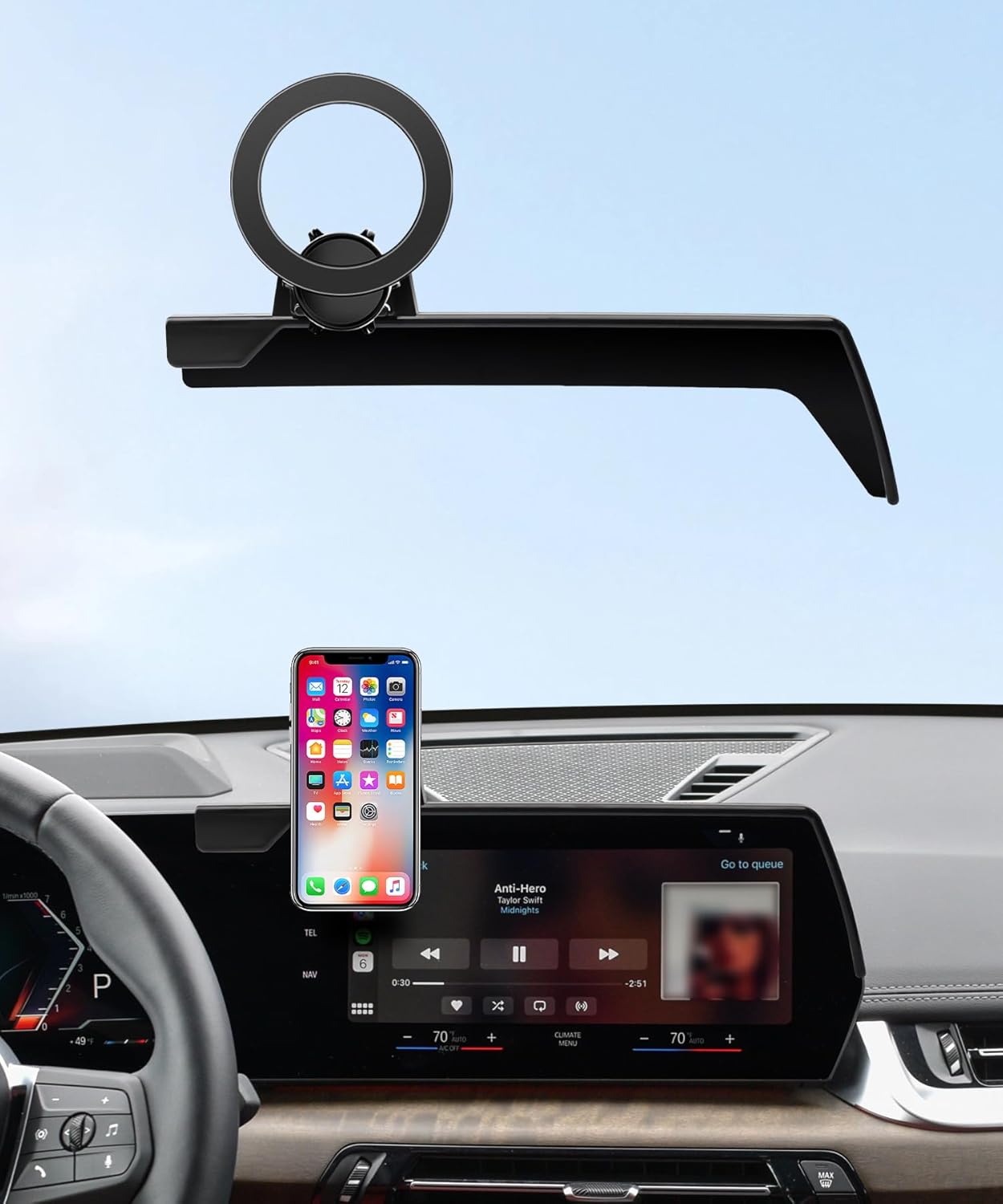 Car Phone Holder for 2023 2024 2025 BMW X1 2024 2025 X2 2025 2026 2 Series Gran Coupe 10.7-Inch Screen Fixed Clip,360° Rotation Phone Mount Compatible with MagSafe,Does Not Affect Air Vent