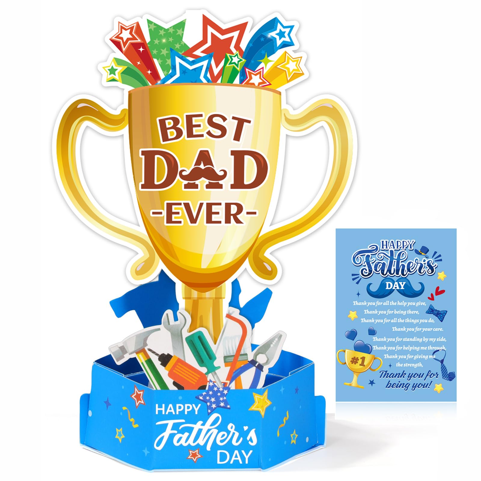 HOWAF 3D & Pop up Fathers Day Card, Happy Father's Day Card from Daughter Son, Pop Up Trophy Cards