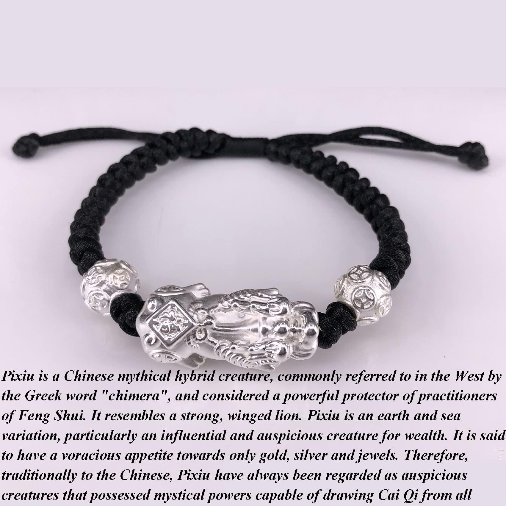 Amuleto Feng Shui Hilo Rojo Plata de Ley Pixiu/Piyao Pulsera de Riqueza Pulsera de Amuletos de la Suerte Pulsera de Chakra de Cristal Curativo Reiki Talismán para la Prosperidad Dinero Buena Suerte