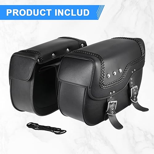 Miniatura 9 de Alforjas universales para motocicleta, 60L de piel sintética de gran capacidad, color negro, trenzadas, cosidas, antiagua, bolsas de almacenamiento