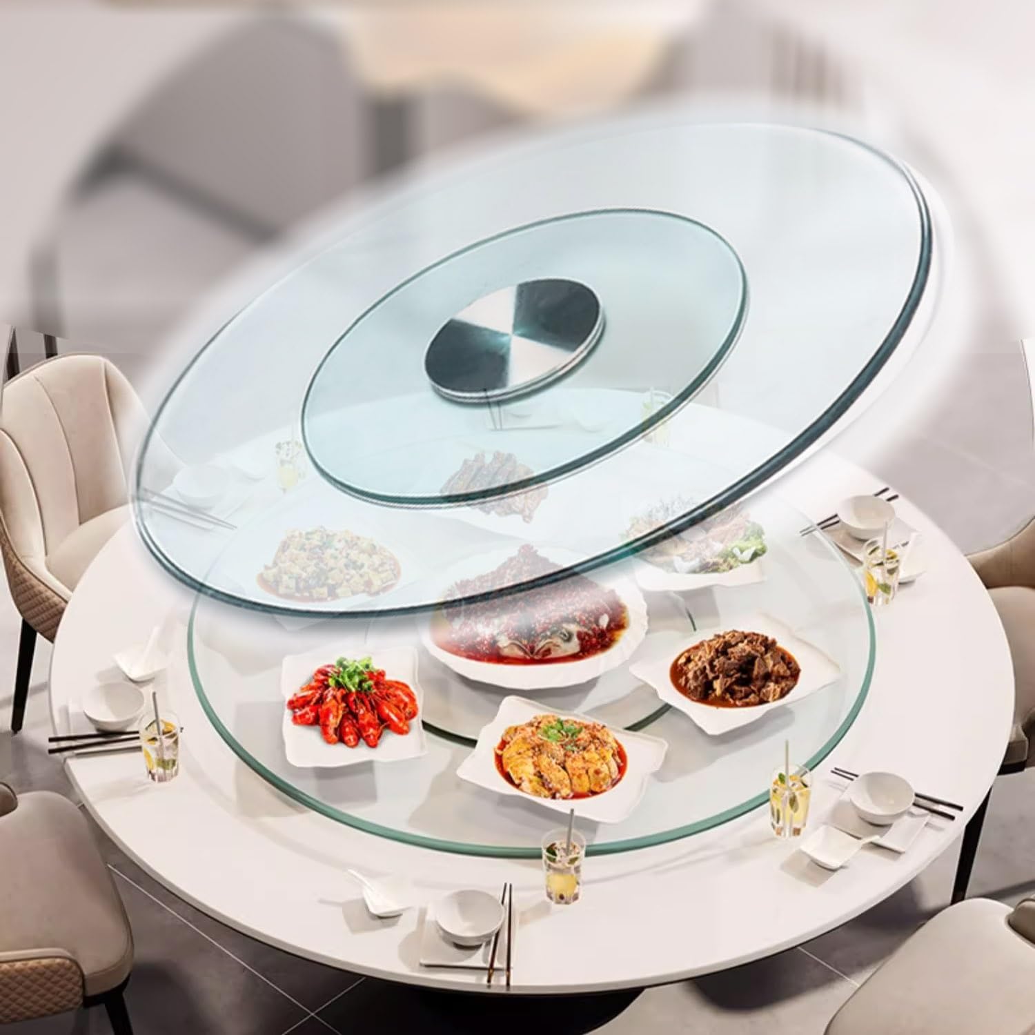 Plateau rotatif de 24 po pour ne plus renverser vos plats sur la table ronde