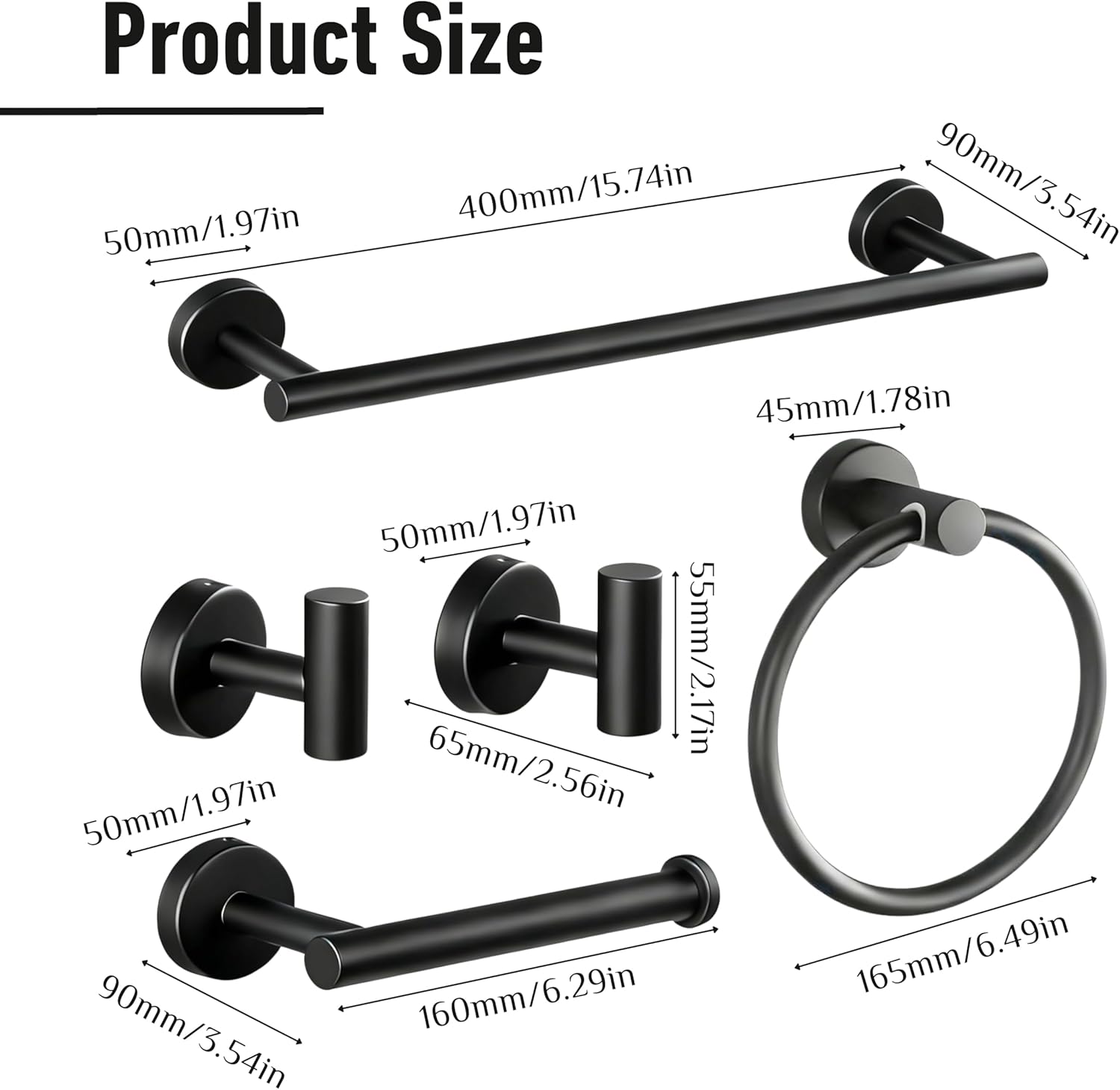 5 Pieces Bathroom Towel Holder Set, 16 inch Wall Mounted Silver Towel Bar Set for Bathroom,Silver Bathroom Hardware Towel Rack Set for Bathroom