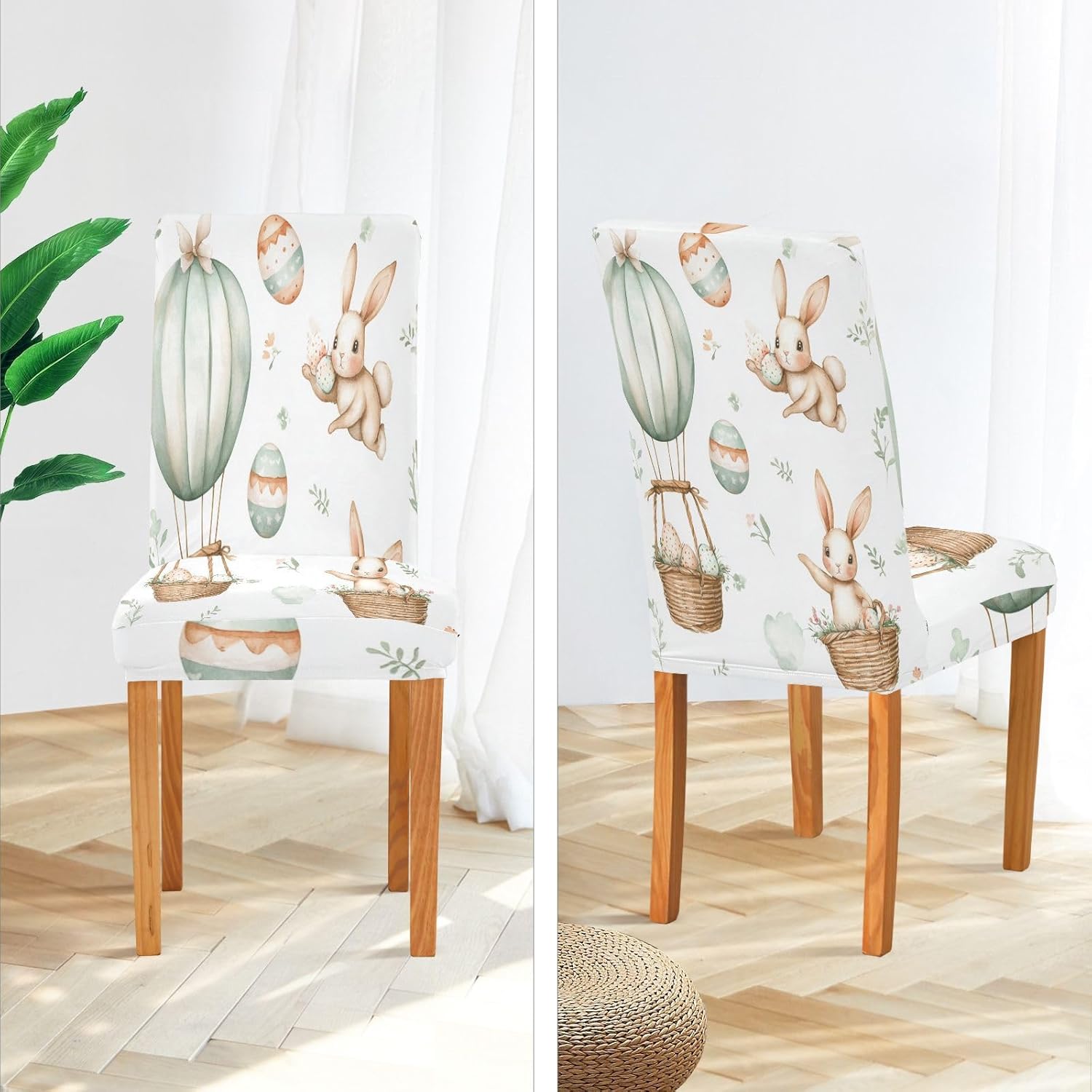 ALAZA Chair Covers for Dining Room, Easter Bunnies Easter Eggs Baskets Hot Air Balloons Stretch Chair Cover Sets Chair Protector Removable Washable for Ktichen Restaurant Hotel