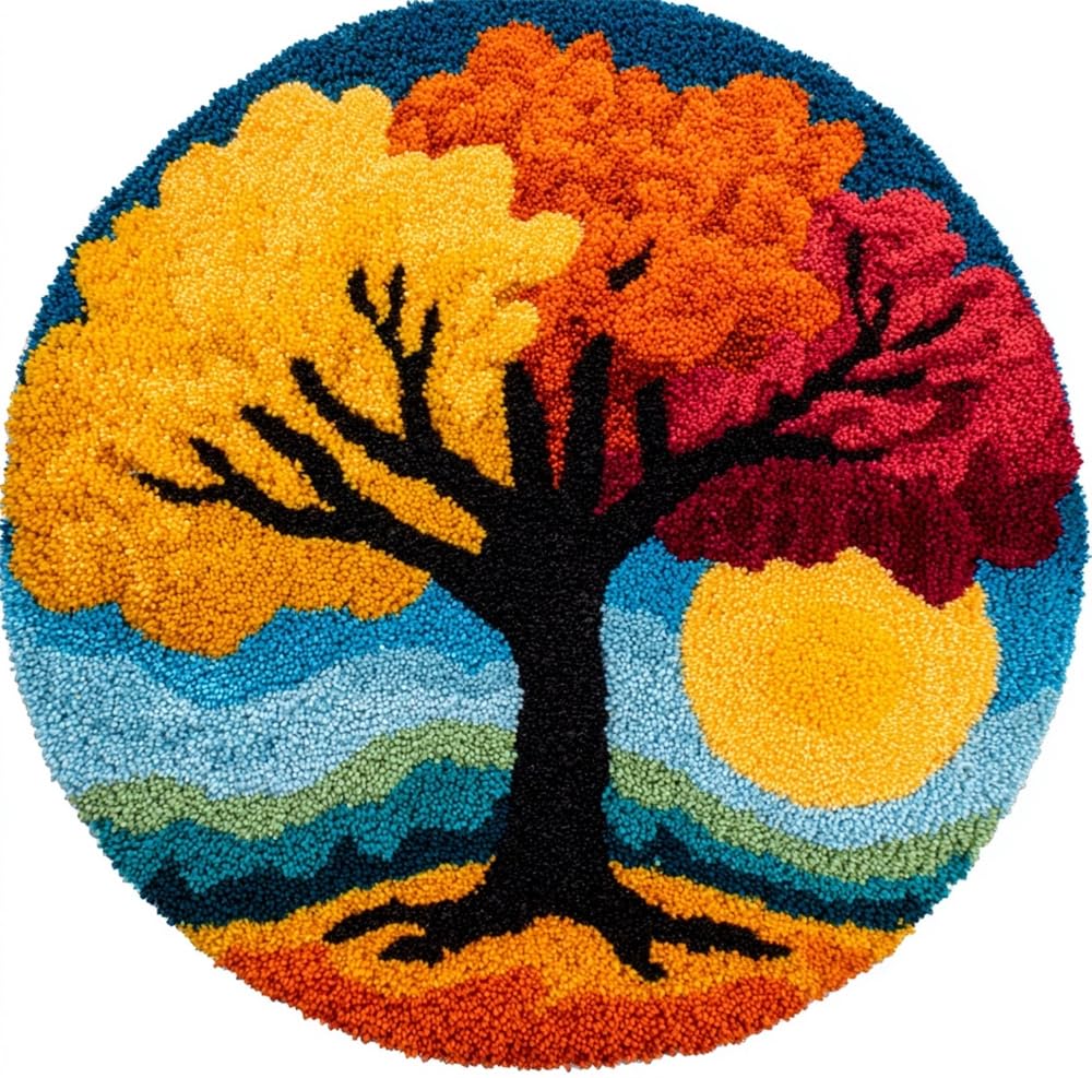 kitphoenix Round Latch Hook Rug Kit,Four Seasons Tree