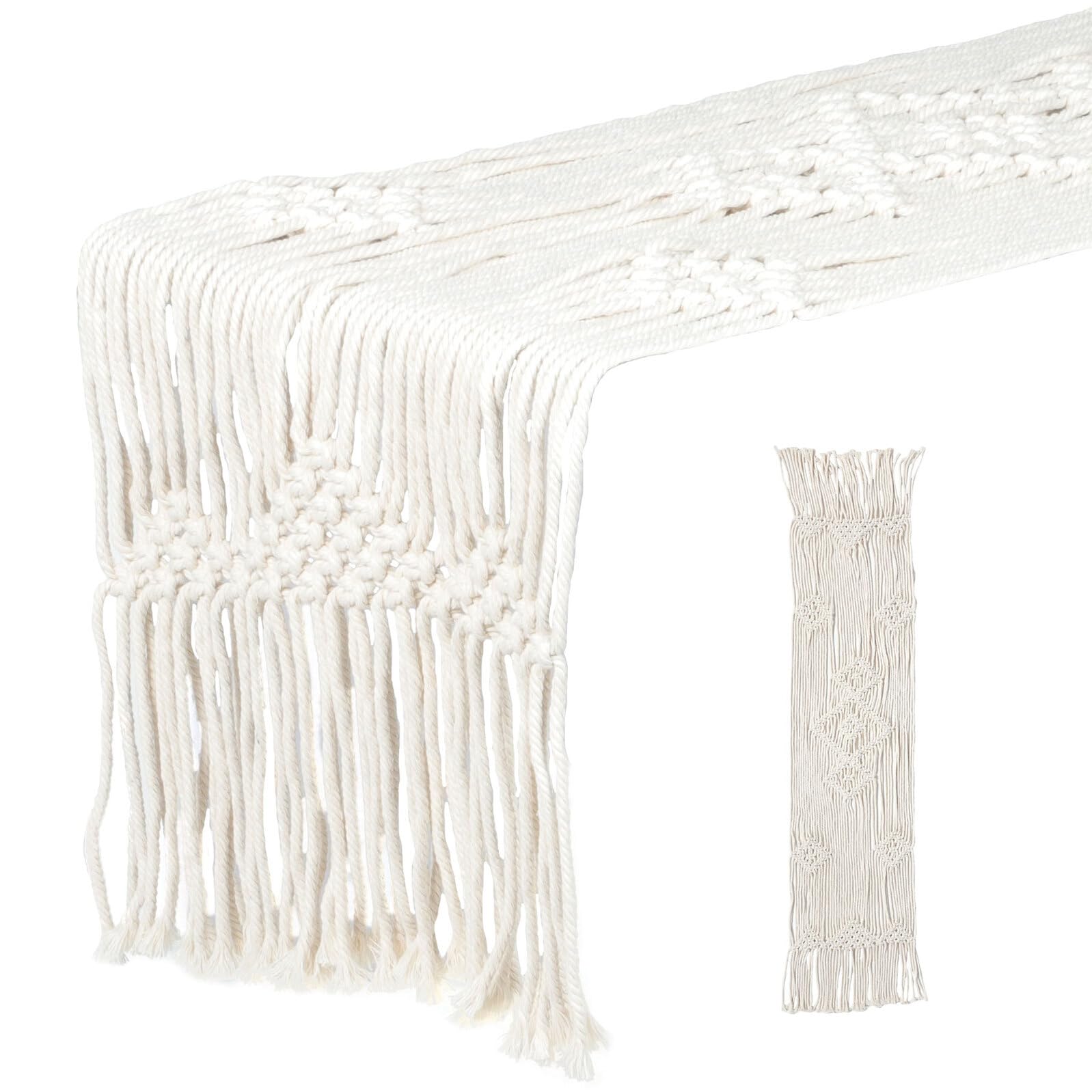 Ipetboom Gewebter Tischläufer aus Baumwolle mit Quasten Nordischer Makramee Stil Waschbare Tischdecke für Esstisch und Heimdekoration in Beige