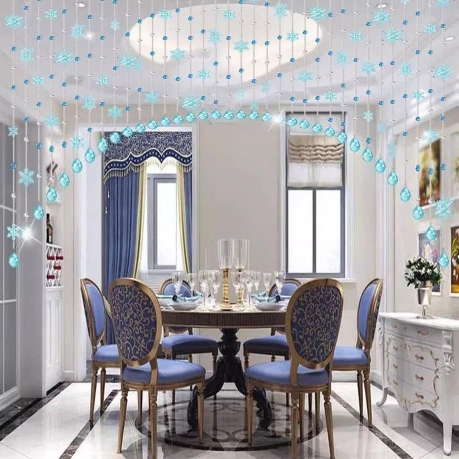 Rideaux à cordon de perles en cristal bleu pour couloir de chambre