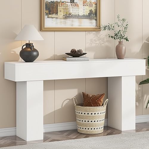 63 Inch Long Console Table for Entryway, Farmhouse Wood Rectangular