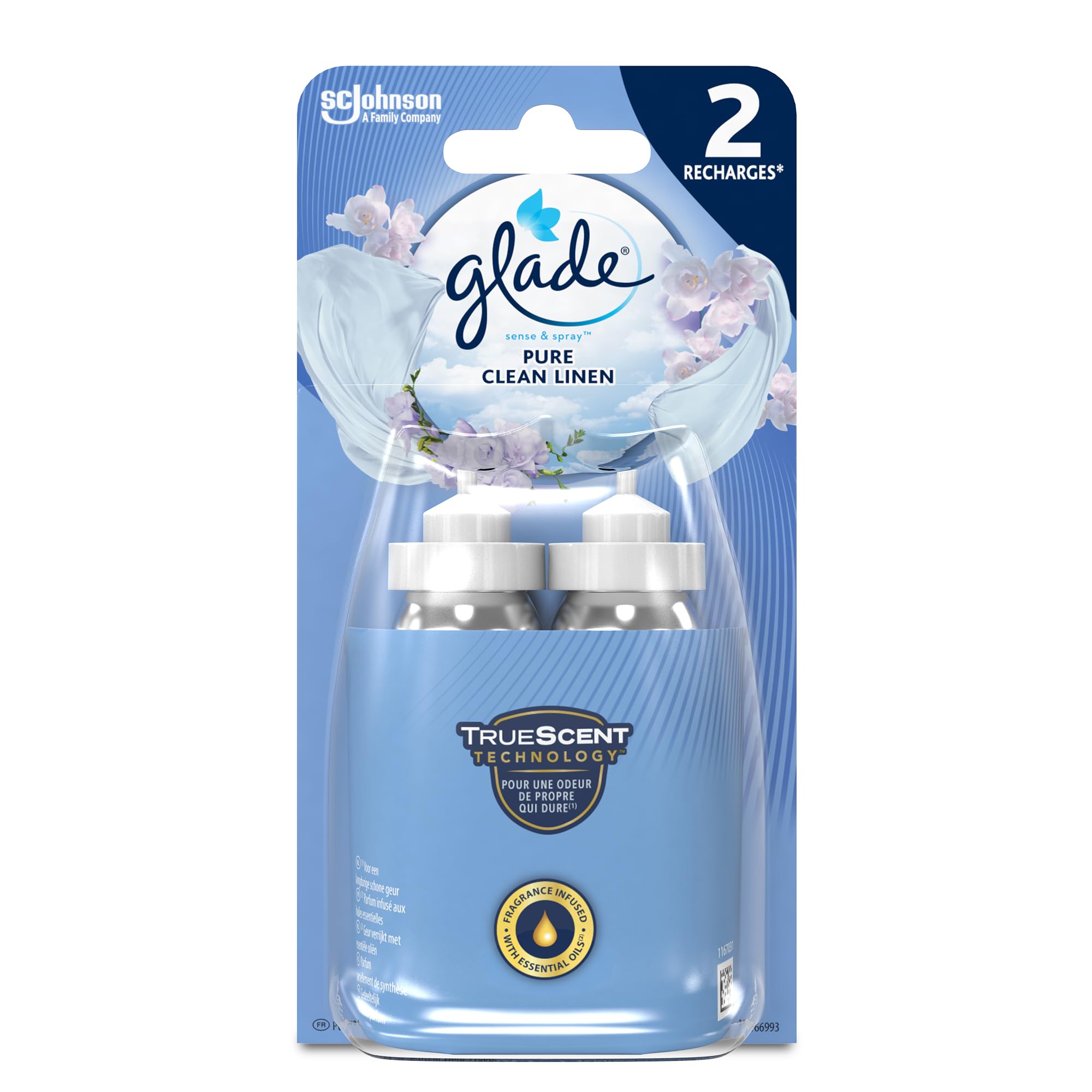 Sense & Spray Air Freshener Refill, Motion Activated Automatic Room Spray and Odour Eliminator for Home, Clean Linen, Duo Pack (2 x 18ml)