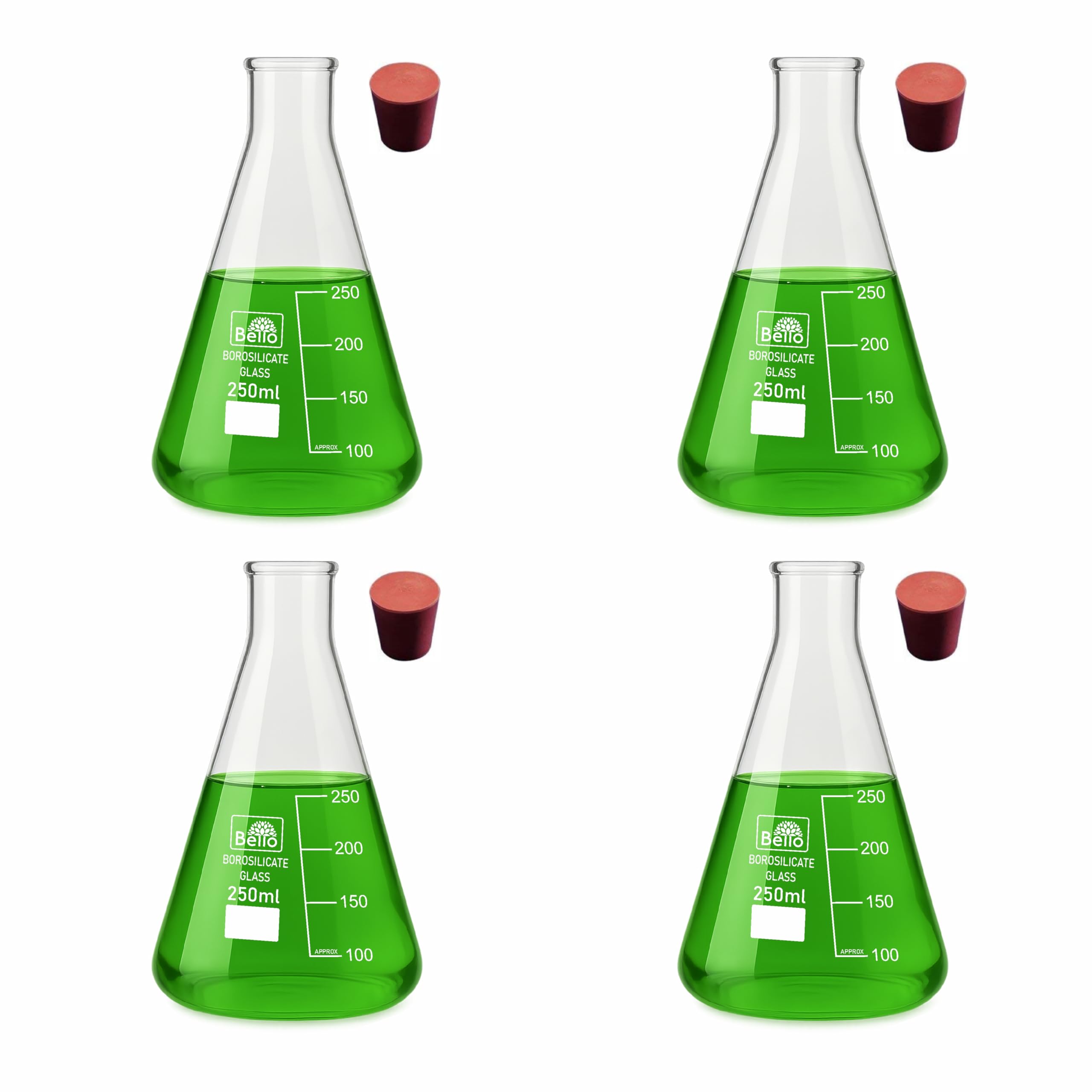 Bello Borosilicate 3.3 Glass Conical Flask with Cork, Narrow Mouth (Transparent, 250ml) Pack of 4 for Cosmetics Perfume Making jar School College Lab Laboratory-image-22