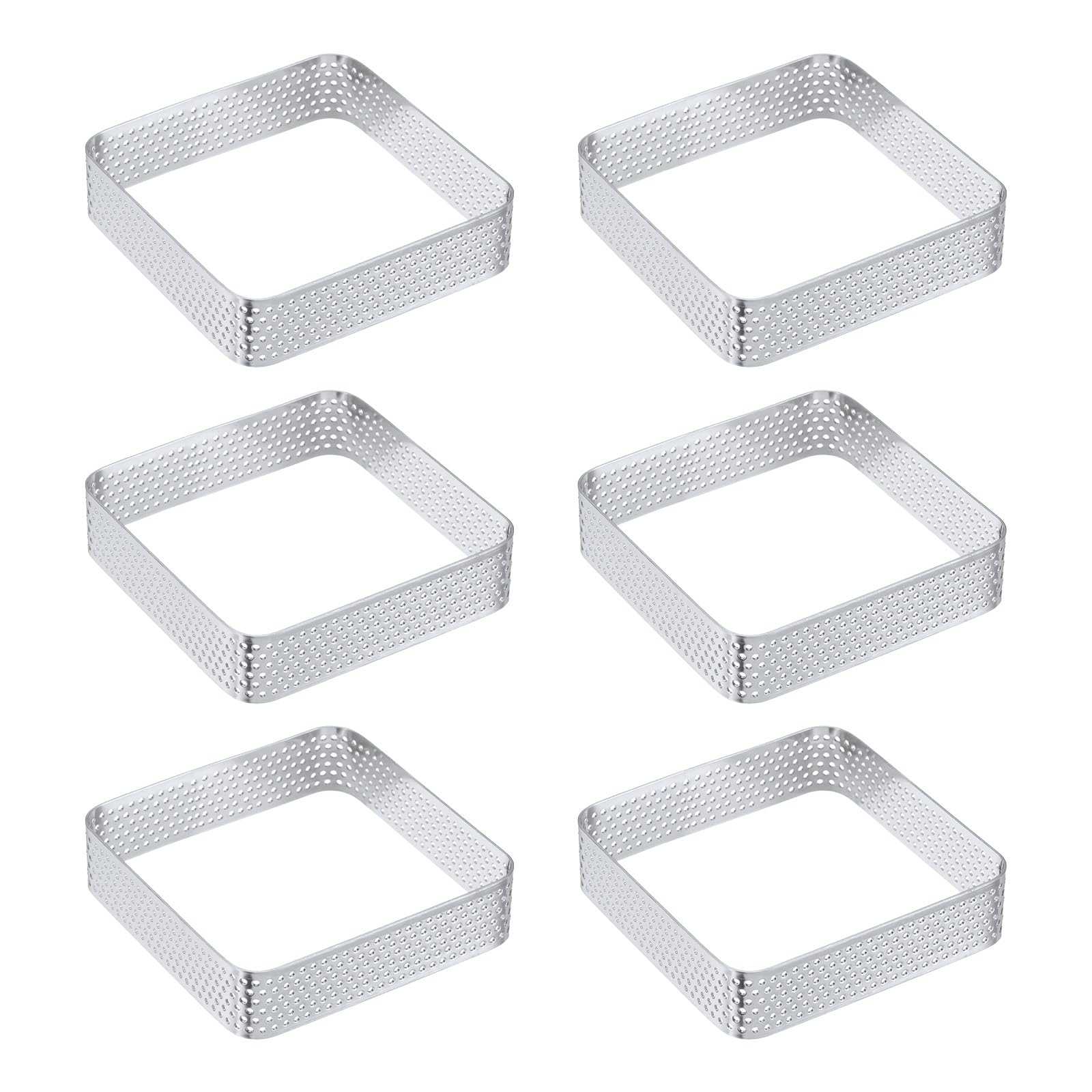 Anneaux à gâteau carrés perforés en acier inoxydable de 7,9 cm lot de 6