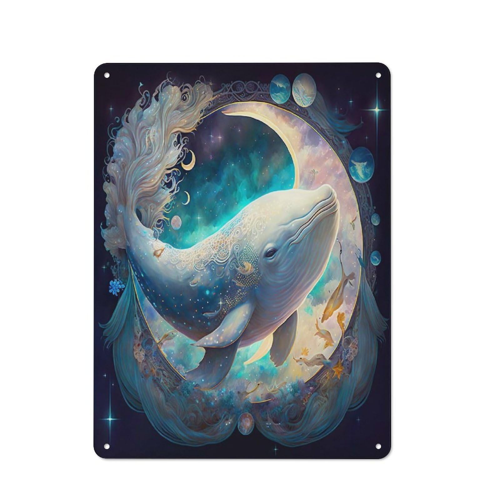 Junmoney Celestial Whale Tin Wall Plaque 40X30cm With For Bar Or Restaurant, Housewarming Wall Decor For People Furnishing Bar And Restaurant
