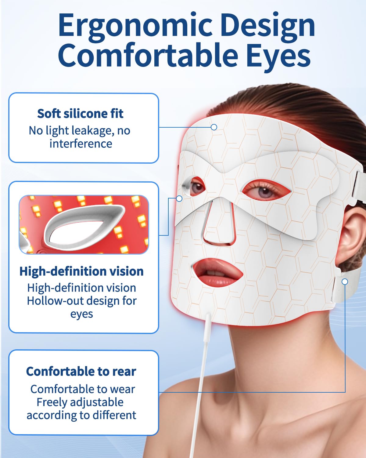 LED Maske Gesicht, 7 Farben Rotlicht Mask Gesicht Aknebehandlung Faltenreduzierung Hautverjüngung kabellose tragbare Lichttherapie Maske für Gesichtspflege zu Hause Weiß