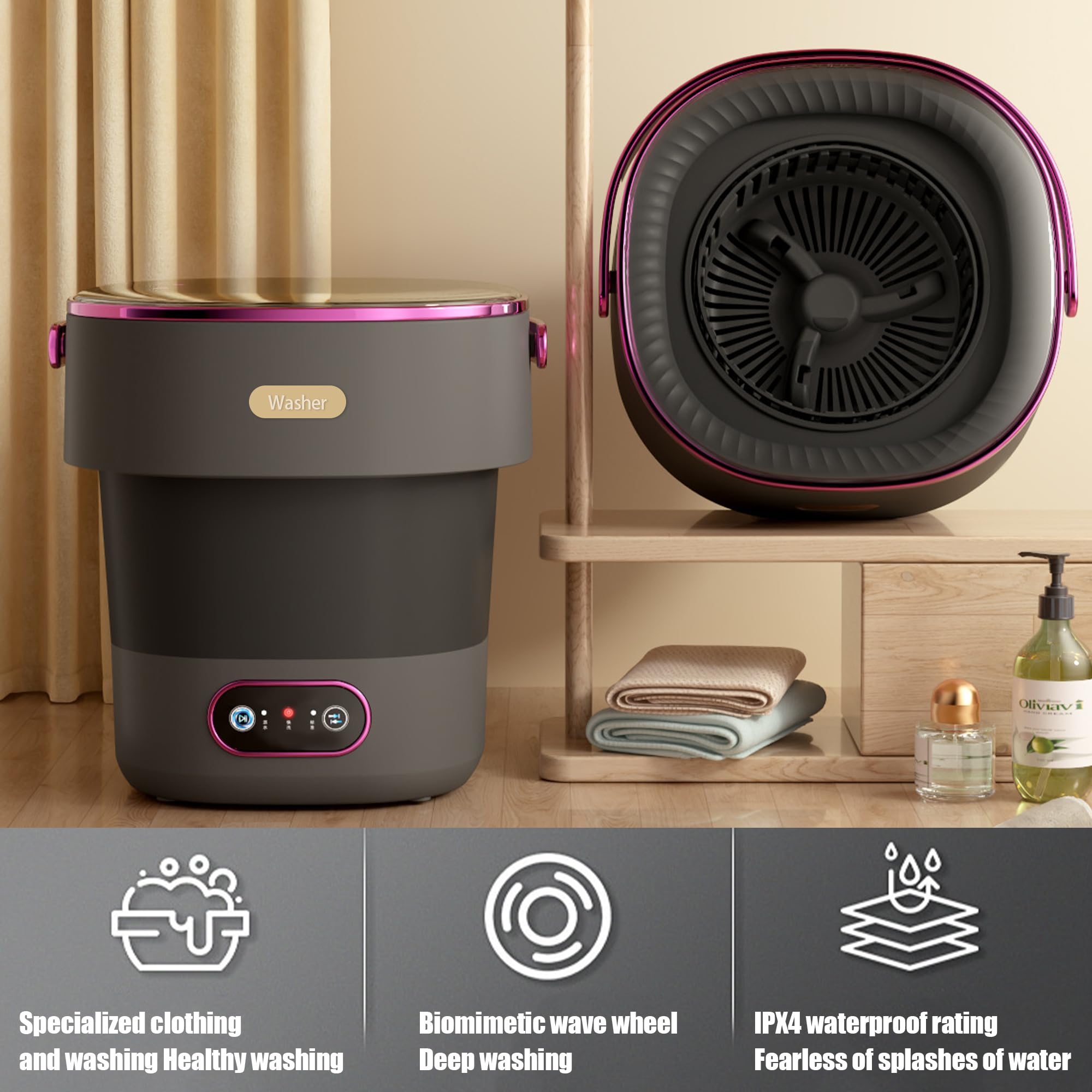 Lavatrice portatile, lavatrice per biancheria intima, lavatrice pieghevole con capacità di 15 l, biancheria intima profonda per appartamenti, campeggio, viaggi