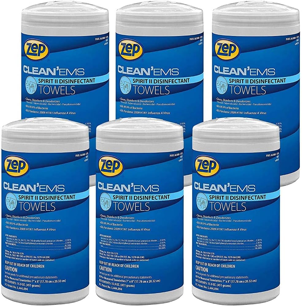 Zep Clean’Ems Spirit II Disinfectant Towels – 40 Towels (1 Unit) 650800 – Will Clean and Disinfect Hard, Non-Porous Surfaces