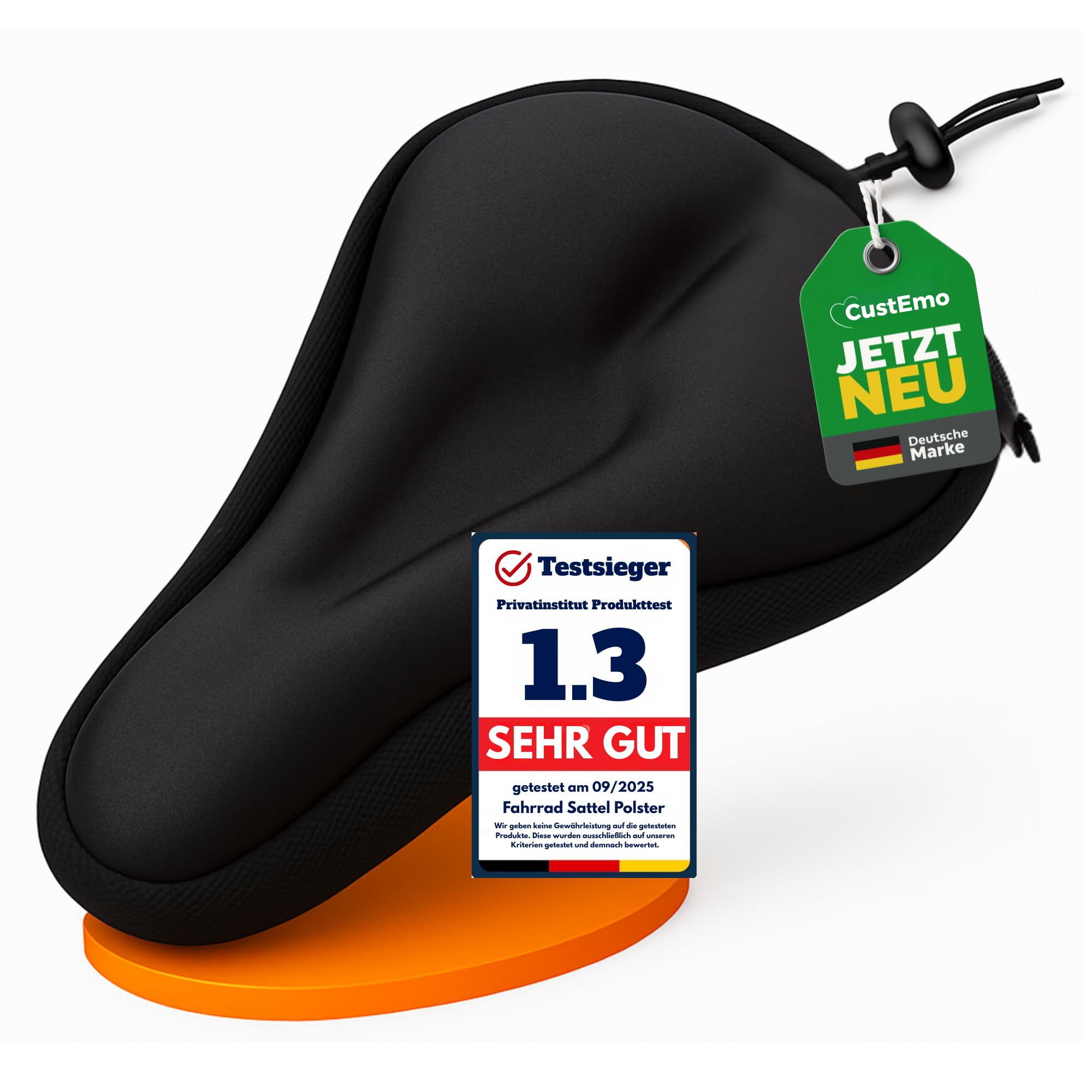 CustEmo® Fahrradsattel Überzug Polster mit Memory Foam - Sattelbezug Fahrrad - Sattelüberzug gepolstert I Fahrradsitz Polster für Damen & Herren,