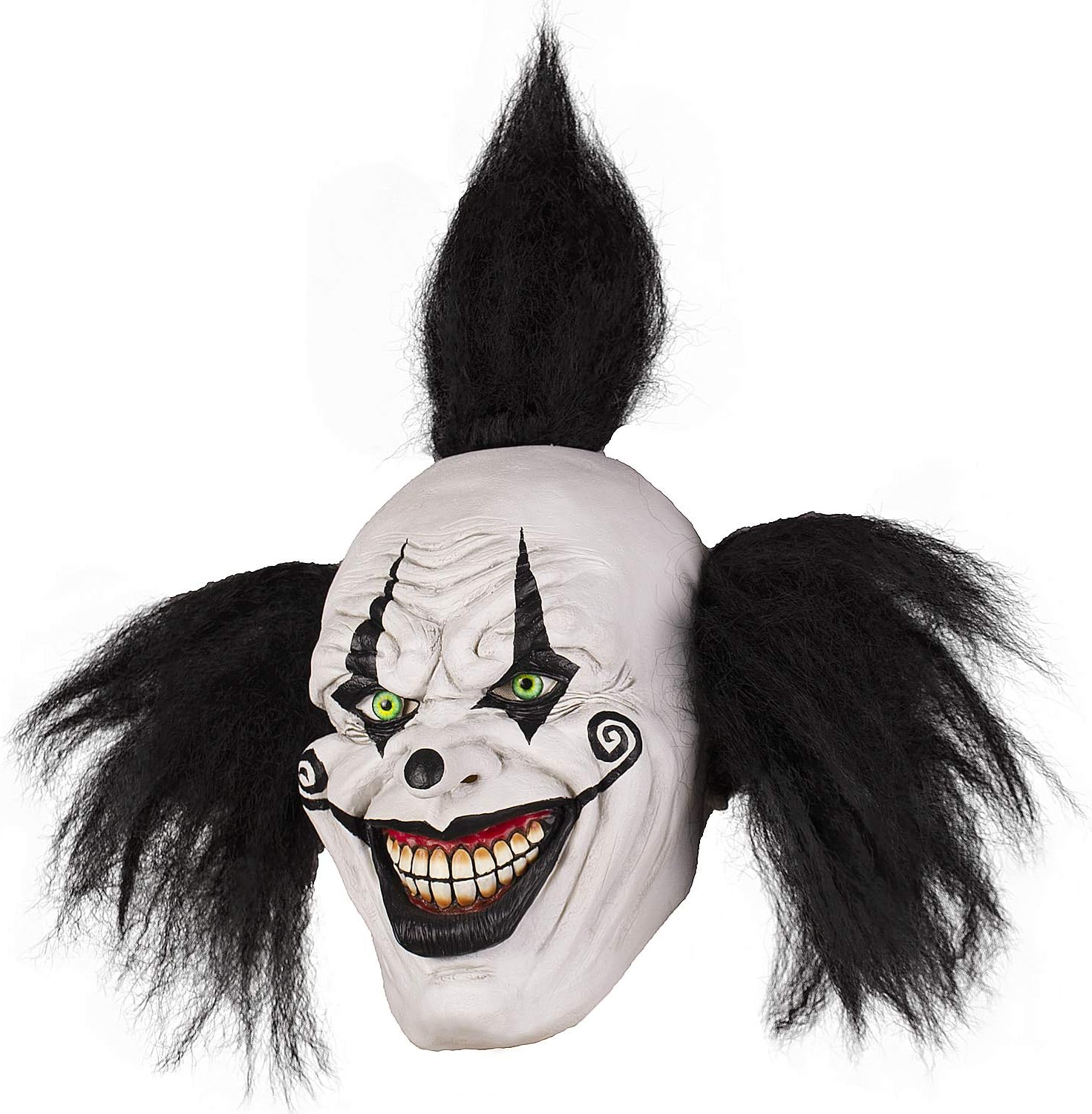 Quligeta Halloween Evil Laughing Saw Clown Adult Costume Mask Creepy Killer Joker with Black Hair Cosplay Huanted House Props