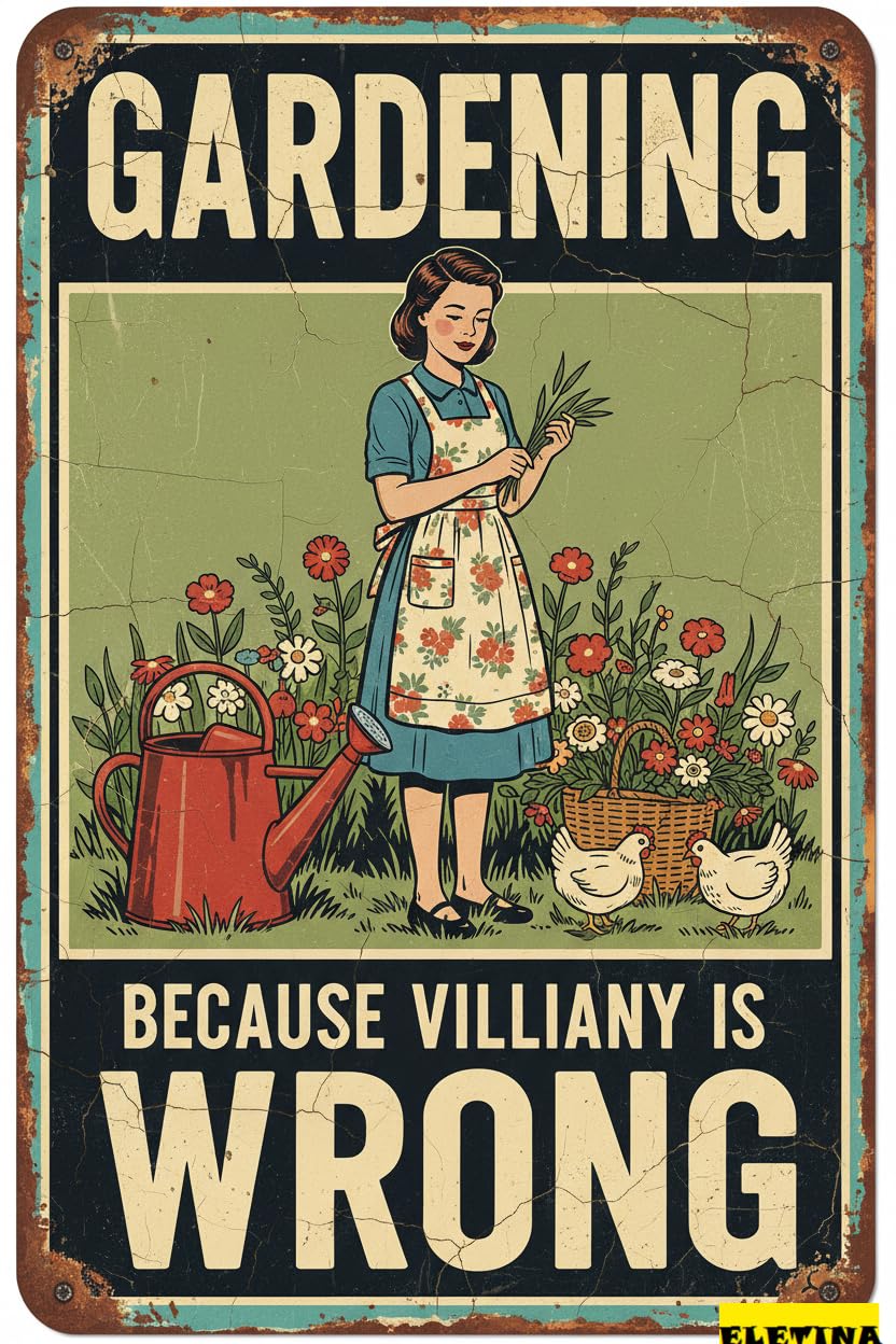 Gardening Because Murder Is Wrong Tin Sign, 8x12 Inch